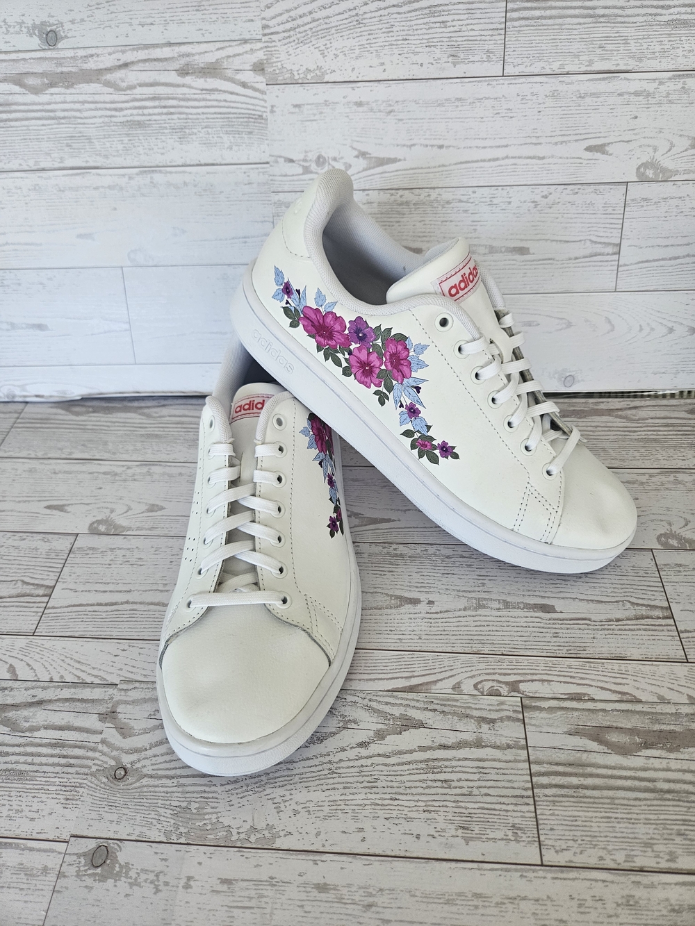adidas Women’s White Floral Court Sneakers